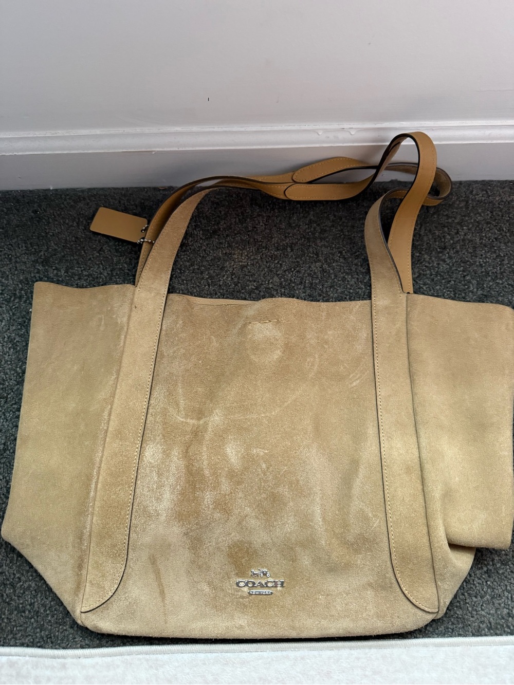 Coach Suede Tote in Light Taupe